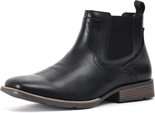 IXU Cowboy Boots For Men Square Toe Ankle Western Boots Casual Dress Slip On Men Shoes