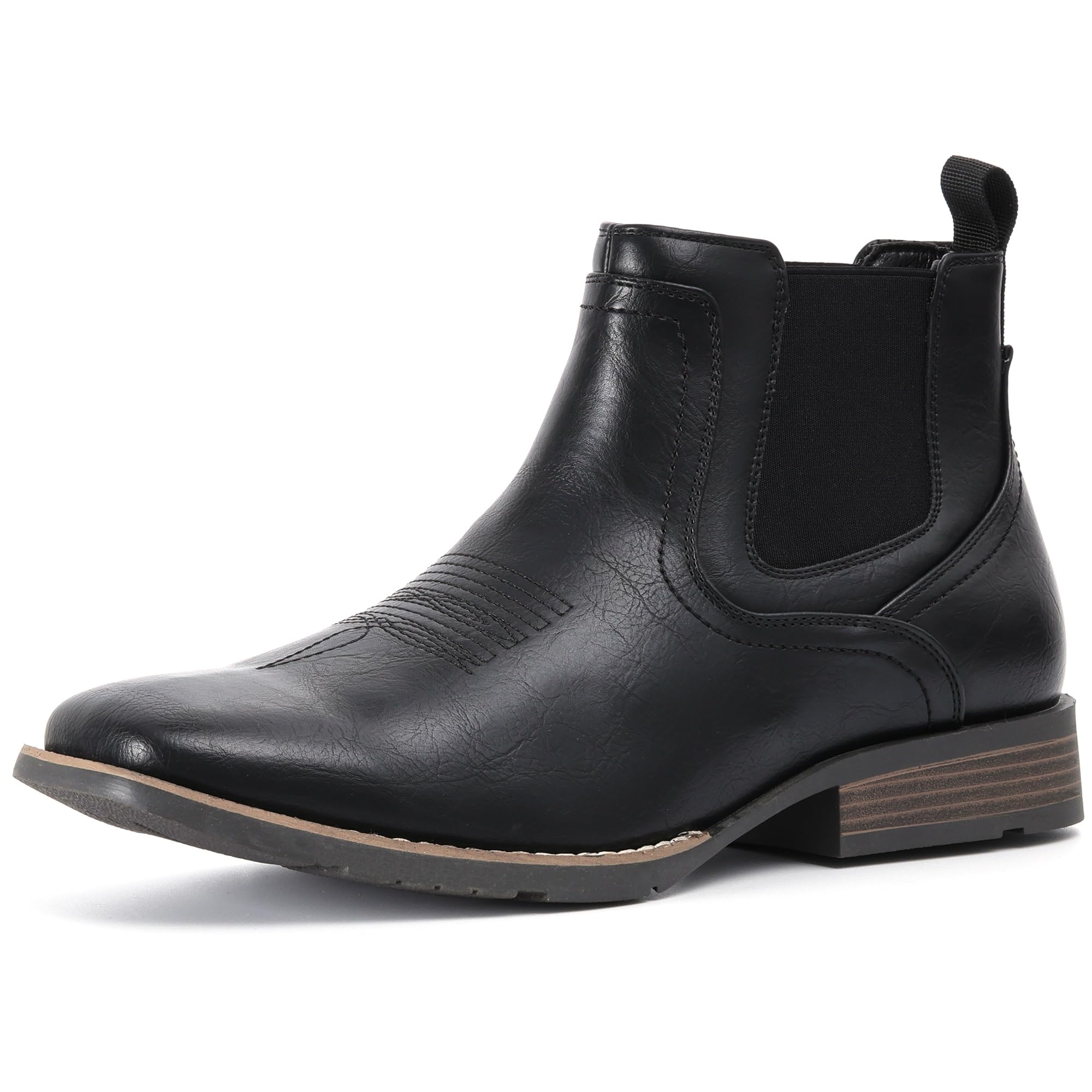 IXU Cowboy Boots For Men Square Toe Ankle Western Boots Casual Dress Slip On Men Shoes