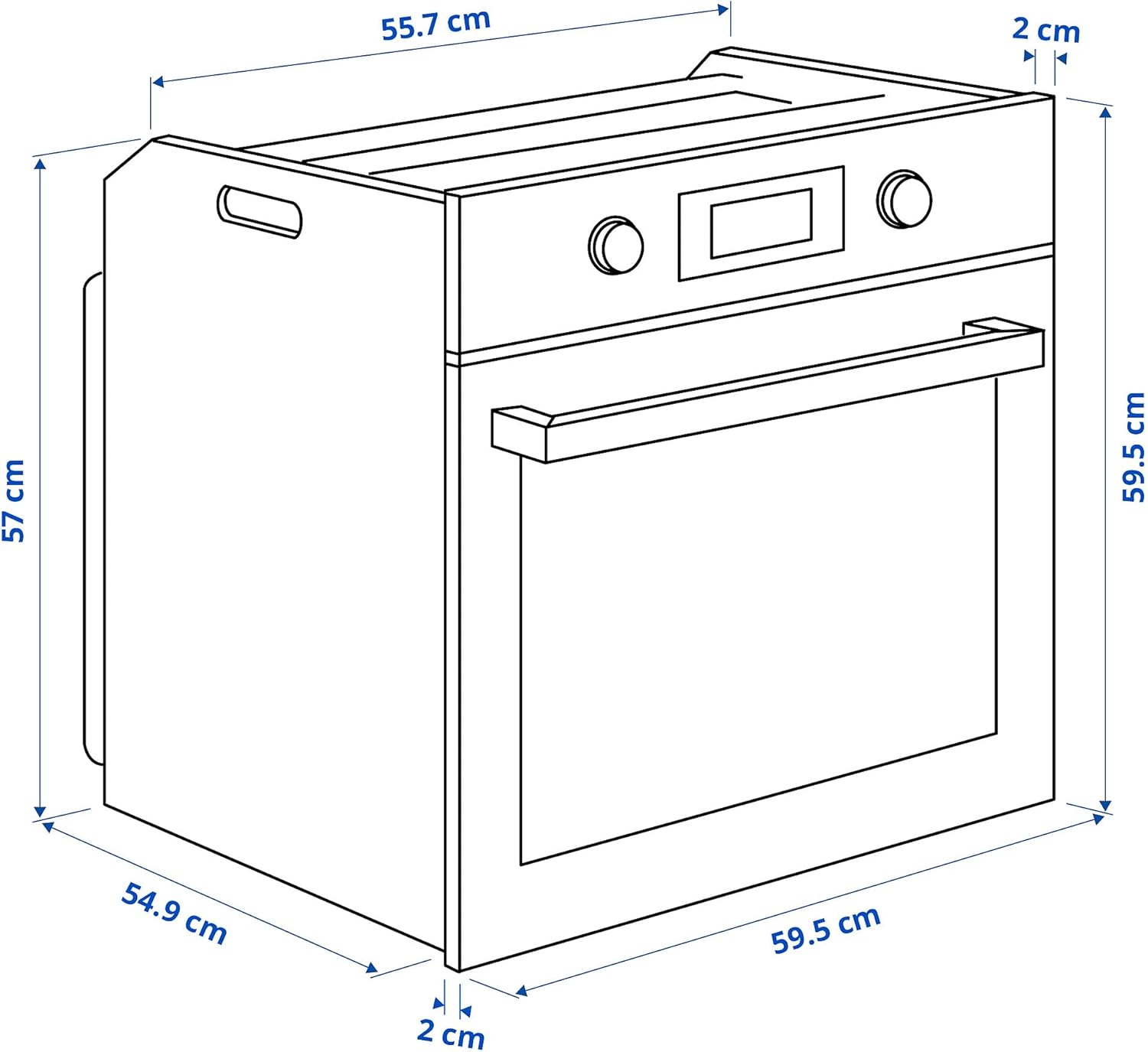 Dimensional drawing of the ANRÄTTA oven with measurements