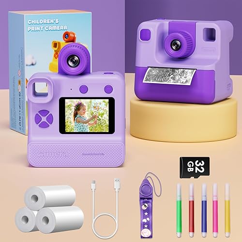 Miniatura 7 de Cámara para niños de impresión instantánea, regalos de Navidad y cumpleaños para niños y niñas de 5, 6, 7, 8, 9, 10 años, cámaras de video digitales