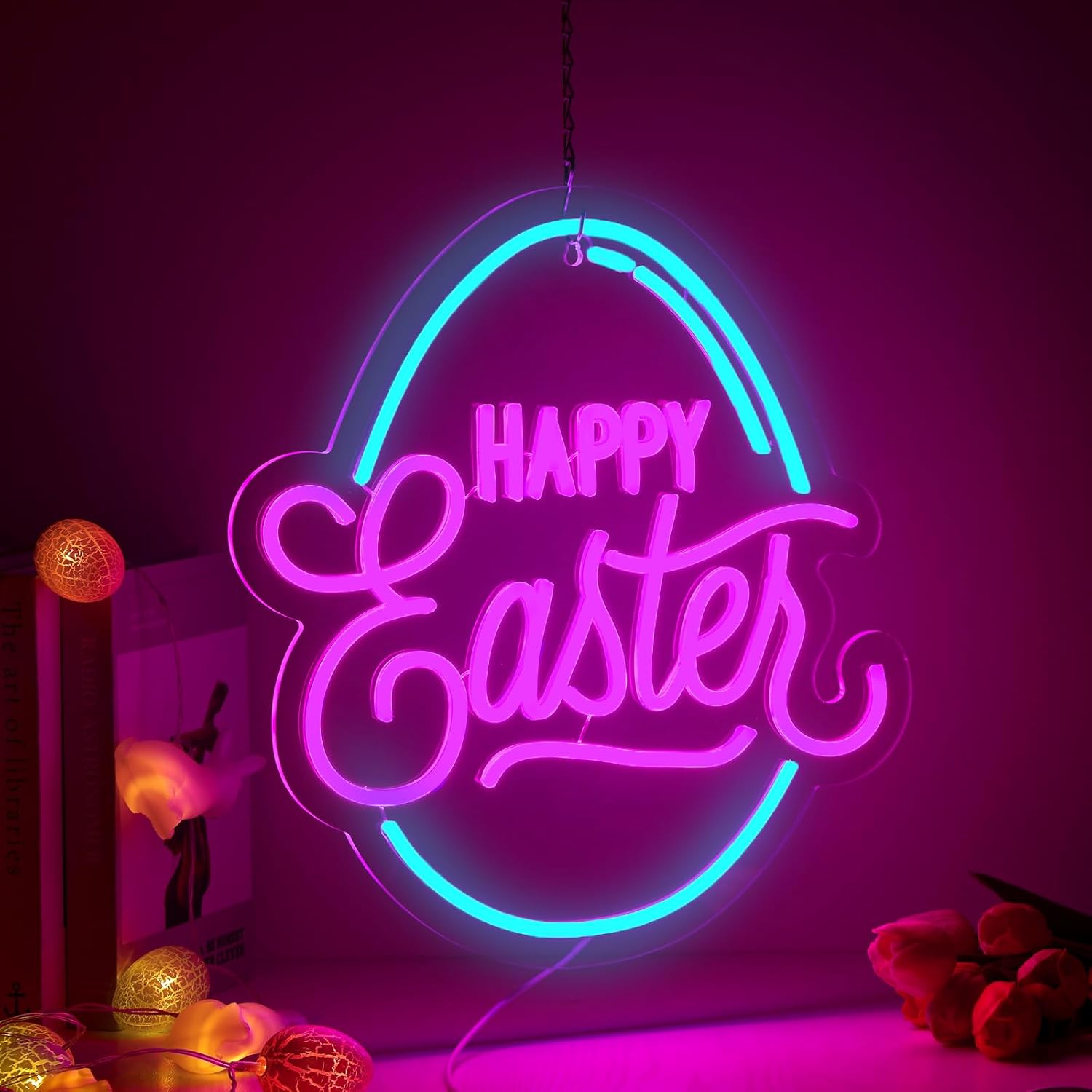 Baquler Easter Neon Sign for Wall Decor Egg Happy Easter LED Neon Light Window USB Powered for Wall Room Gift Party Decoration