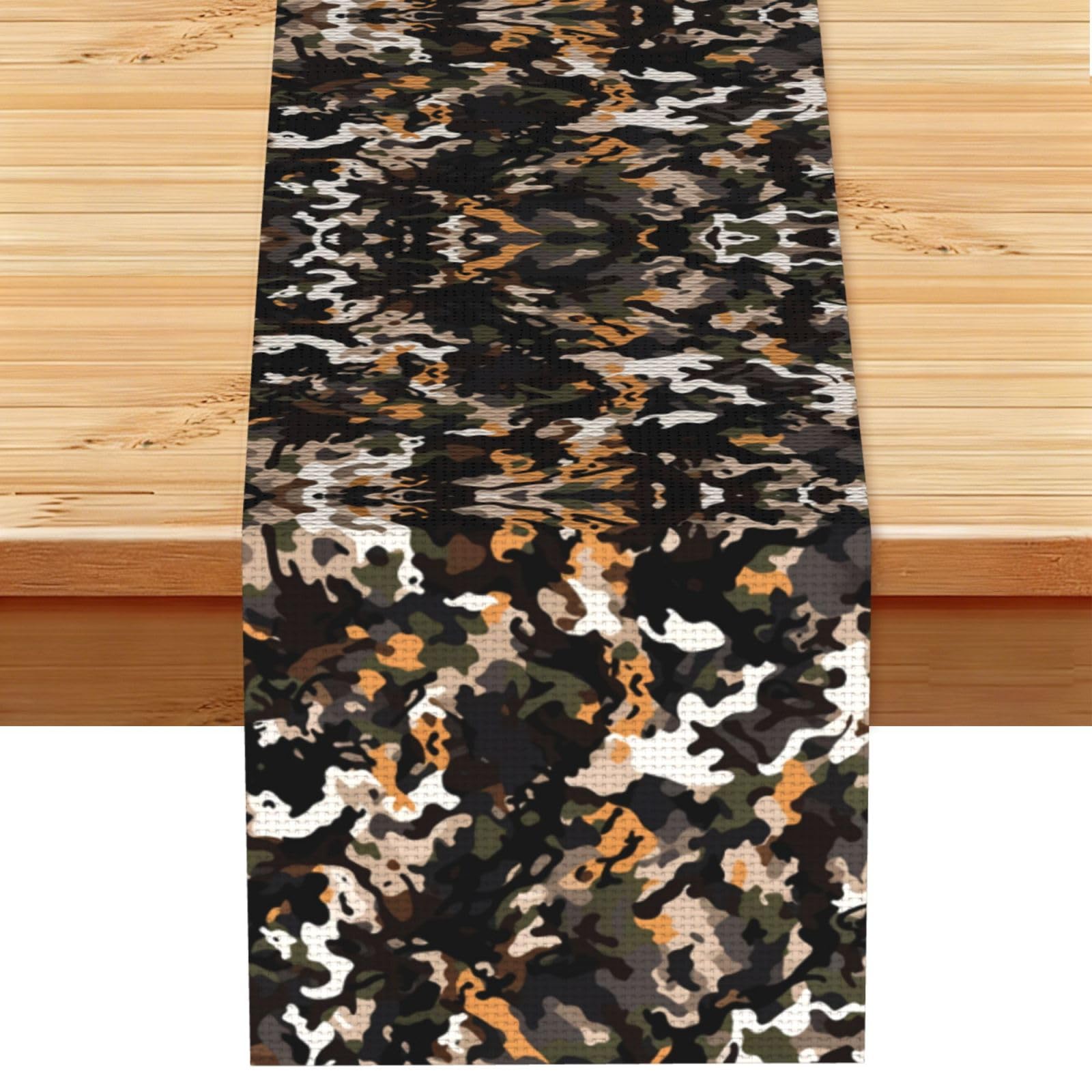 Rich Brown Camo Blend Printed Table Runner 13 x 72, Wrinkle Resistant Decor for Dining Table Coffee Table Fireplace