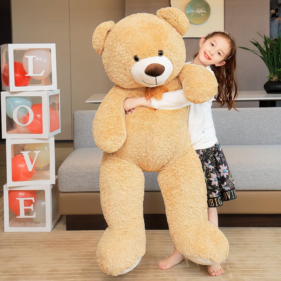 SNOWOLF Teddybär, niedliches Stofftier, Plüschtier, 1.30 m, großer Bär, Kuschelpuppe, Geschenk für Kinder, Jungen, Mädchen, Geburtstag, Weihnachten, Valentinstag (1.3m, Hellbraun)