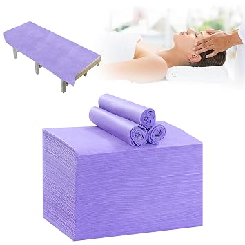100Pcs Massage Table Sheets, 31x71 Waterproof Disposable Bed Sheets, Non-Woven Fabric Massage Table Cover, Breathable Protector Bed Cover for Massage Therapy Tattoo Beauty Salon Purple