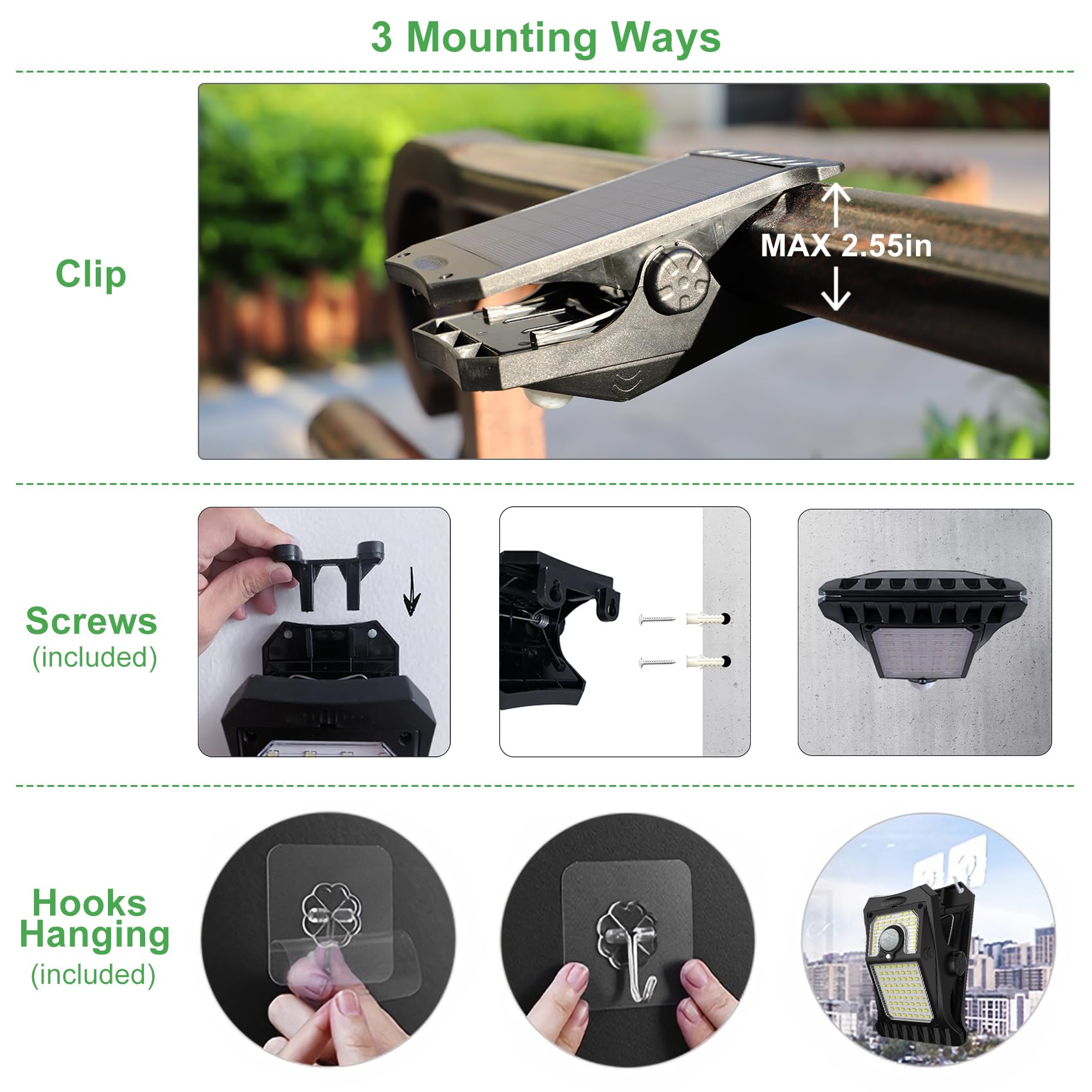 Amazon.com: Tryme 45LED 太陽能燈戶外夾式運動感應燈3 種模式3 種安裝方式IP65 防水安全燈適用於鏈式圍欄露營門(2 入)  : 家居裝修