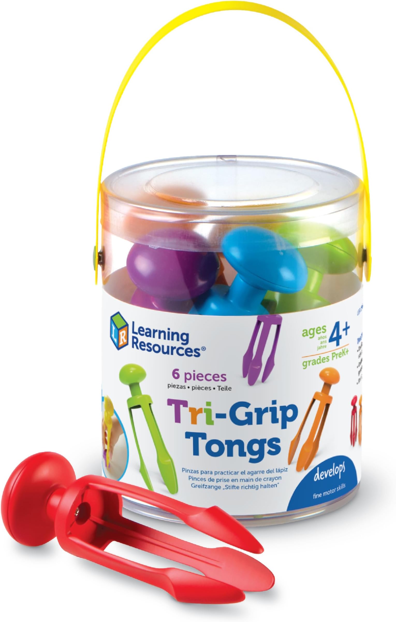 Learning Resources 3 Prong Tong, Pencil Grip Tongs, Sensory Bin, Fine Motor Toy, Set of 6, Ages 4+