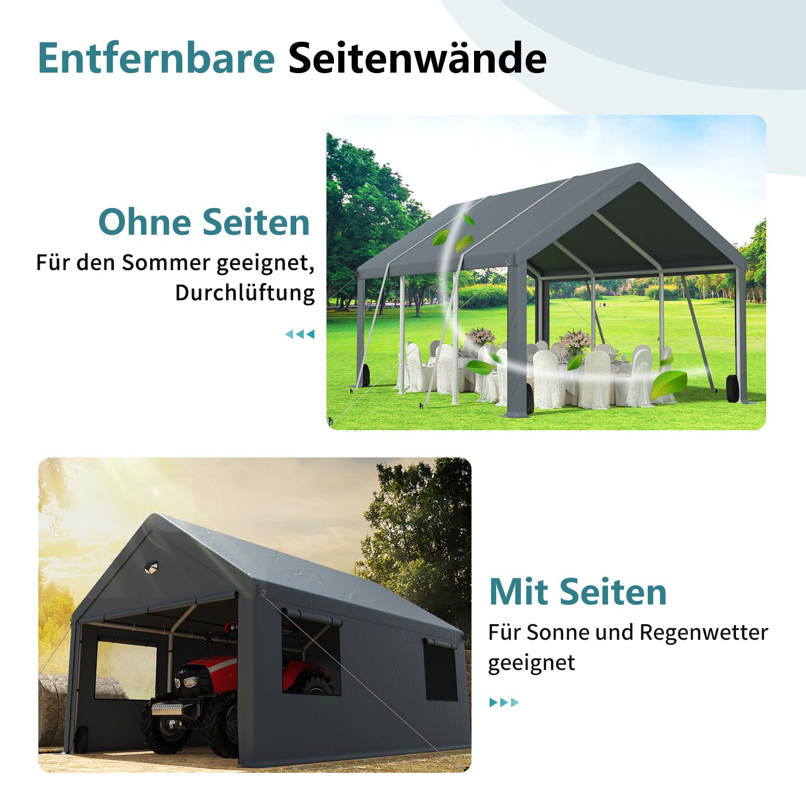 Carport Garage 3 x 6 m - Tenda da Garage Extra Grande Resistente All'Inverno Con Finestra Roll-Up per Auto, SUV, Barche e Camion - Pareti Laterali e Tetto Rimovibili - Magazzino