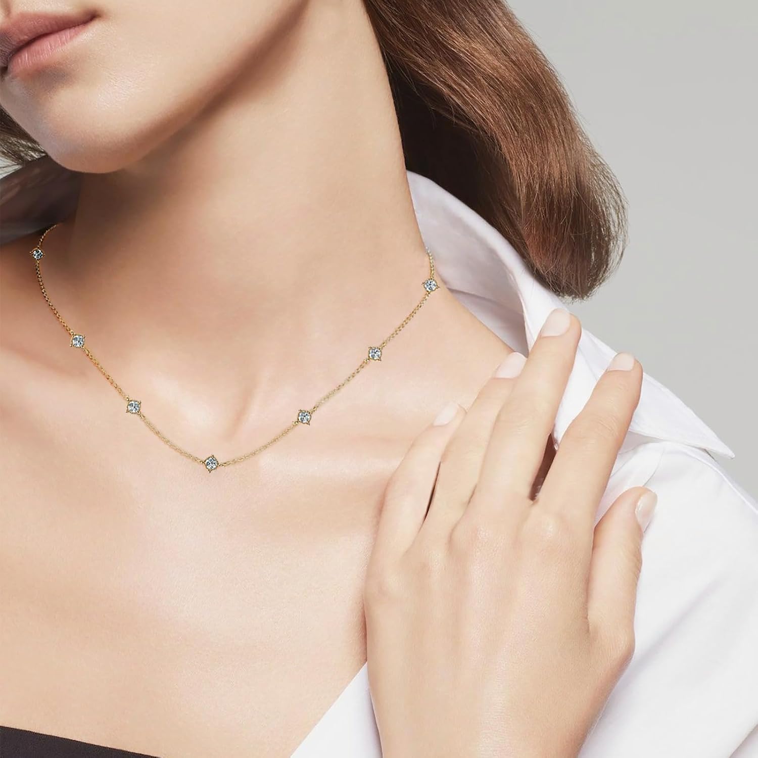 LITTLE FOREST Moissanite Necklace for Women Station Choker Necklaces image 2