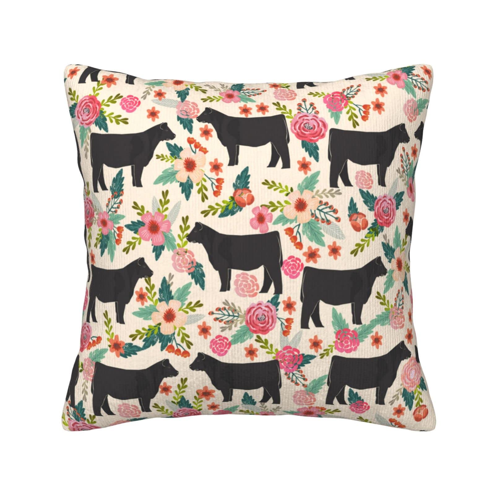 Housse de coussin velours côtelé rose 50 cm au design motif vache texturé