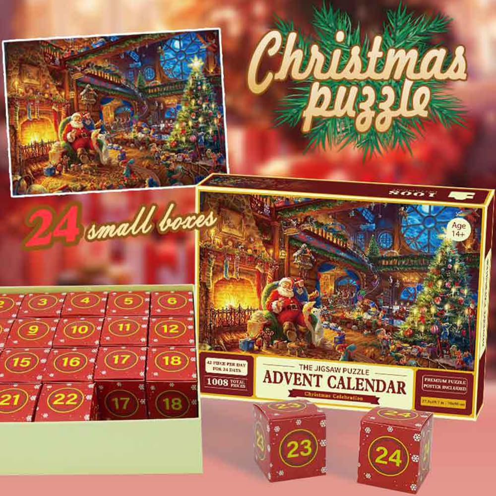 Calendrier De L'Avent Puzzle 2024 – 1008 Pièces – Compte à Rebours 24 Jours – Dreamtop