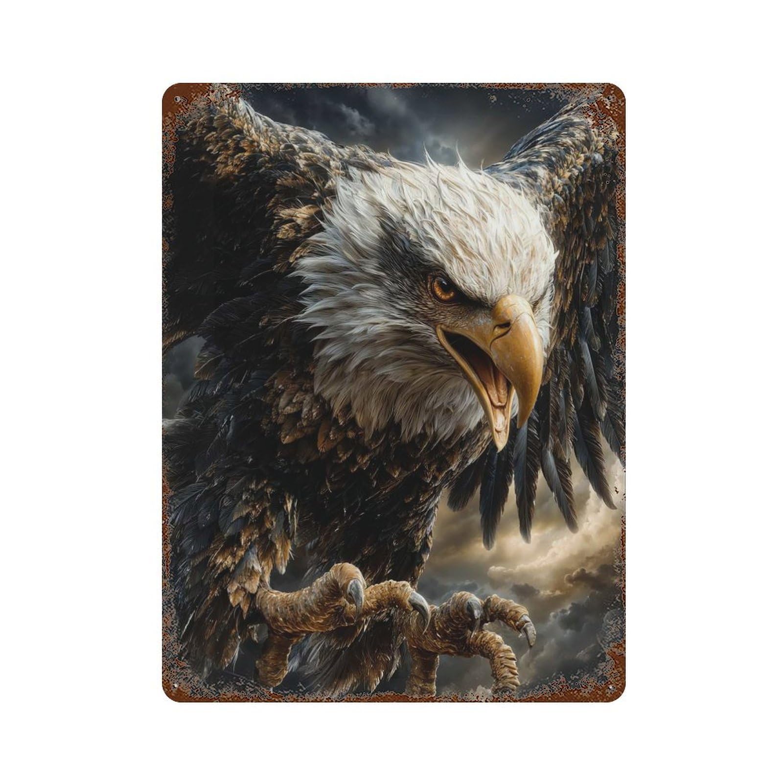 Rust Effect Majestic Bald Eagle Portrait Rusty Metal Tin Sign 15.7"x11.8", Shabby Chic Decor for Garage, Bar And Workshop Decor