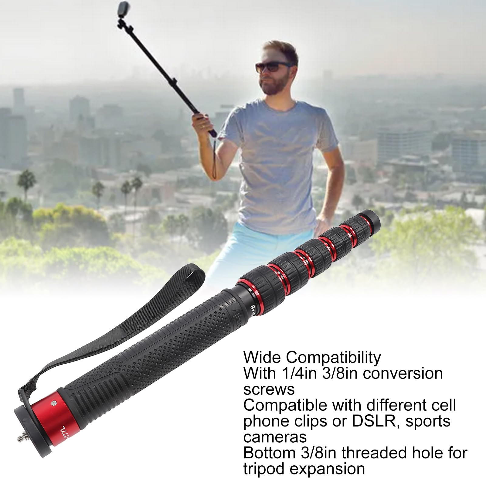 Statyw monopod C, 6 sekcji, wysuwany, aluminiowy statyw monopod Y-TL z drążkiem, 1/4 cala 3/8 cala S, wysokość 68,5 cala, przenośny do lustrzanek cyfrowych, Sport-Cs, PH