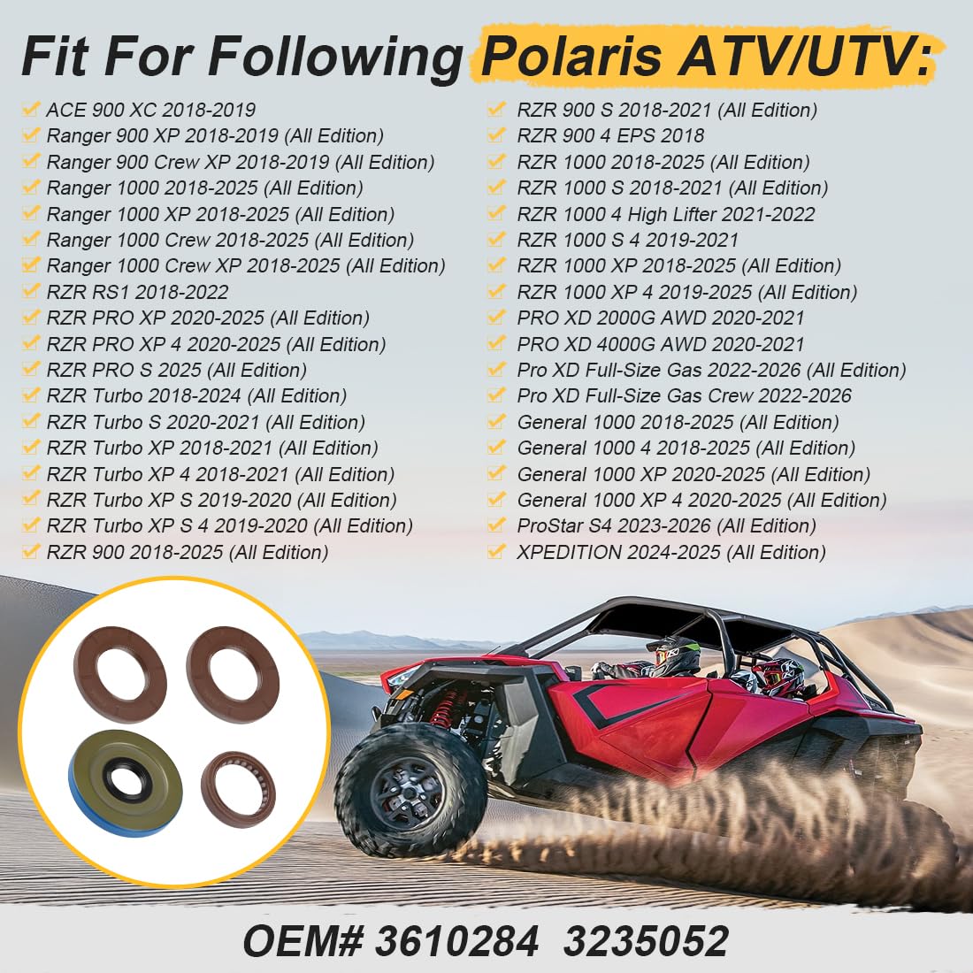 Sello del cigüeñal + triple labio apto para Polaris Ranger RZR Pro XD Turbo General 900 1000 Crew XP 2018-2026 3610284 3235052