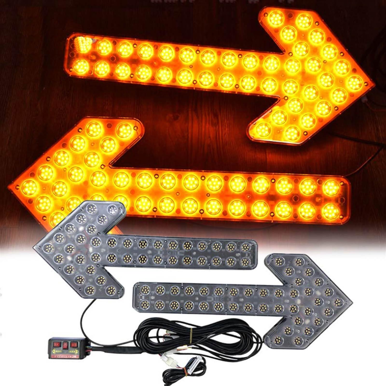 Indicador Luminoso Advertencia Flecha Intermitente vehicular luz Flecha LED | Luz indicadora LED tipo flecha camión riego luces señalización impermeables 60 a 100 veces/min soportes accesorios vehículos