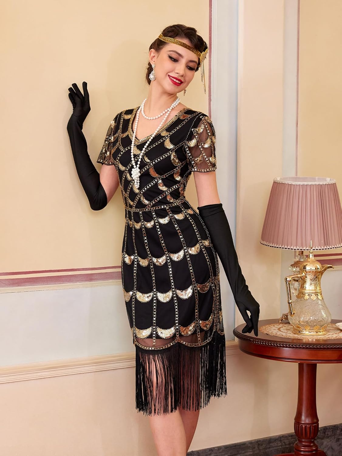 1920S Dresses for Women, Fringed Sequin Dresses Set, Roaring 20s Costumes with 20s Accessories for Harlem Nights - Image 6