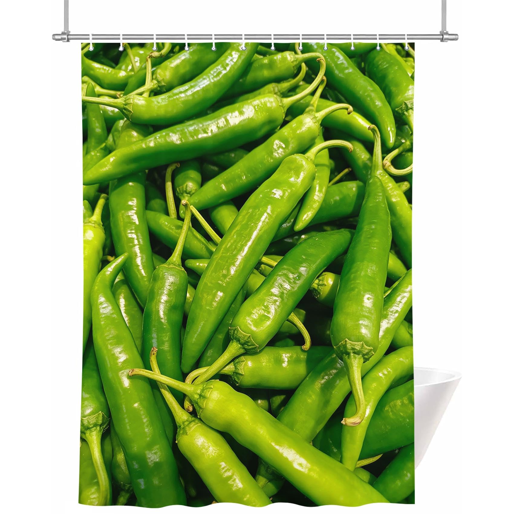 Rideau de douche anti-moisissure imperméable 200x240 cm motif piments verts