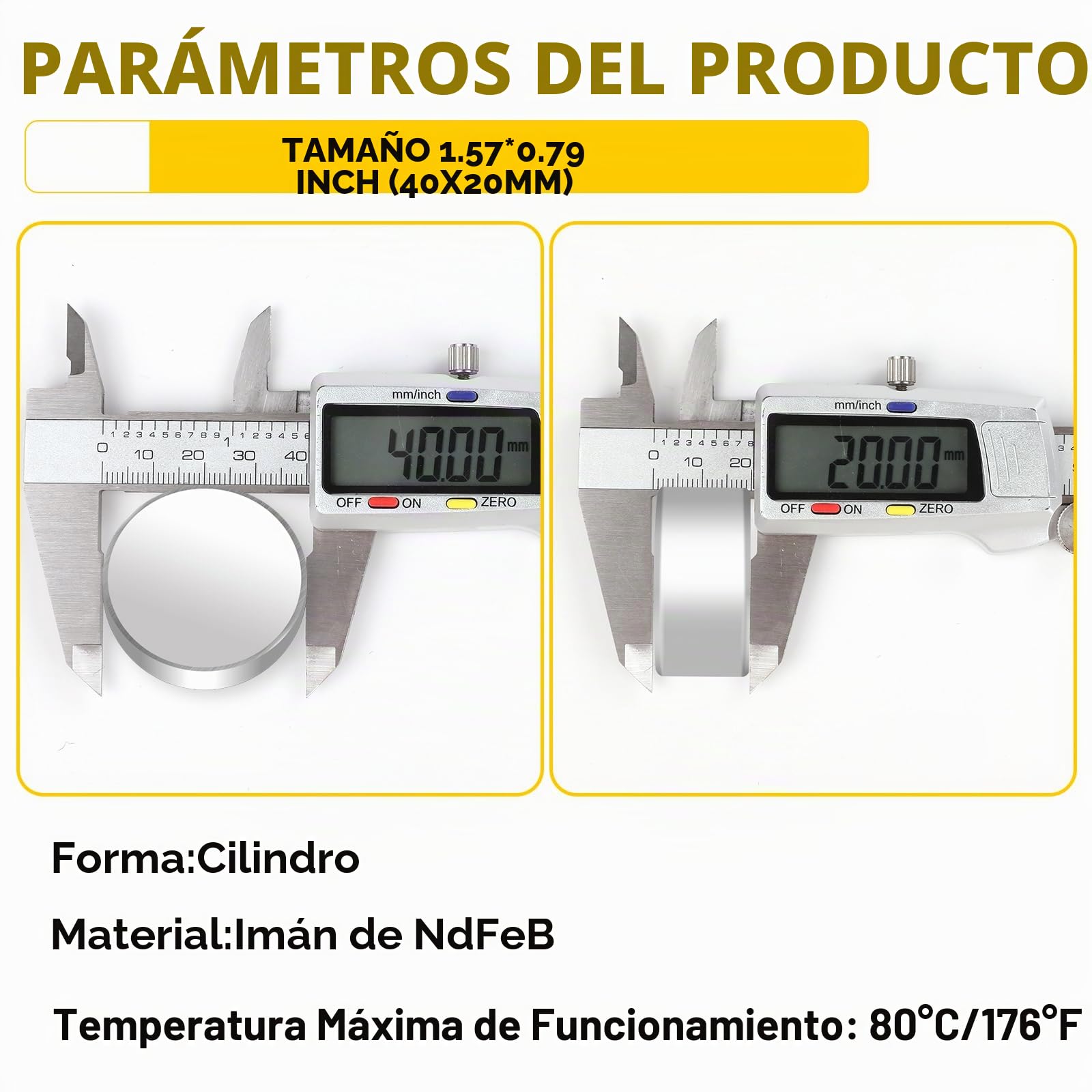 Imán de neodimio súper fuerte de 40 x 20 mm, disco de imán permanente N52, imanes de tierras raras más fuertes y potentes del mundo, dos piezas