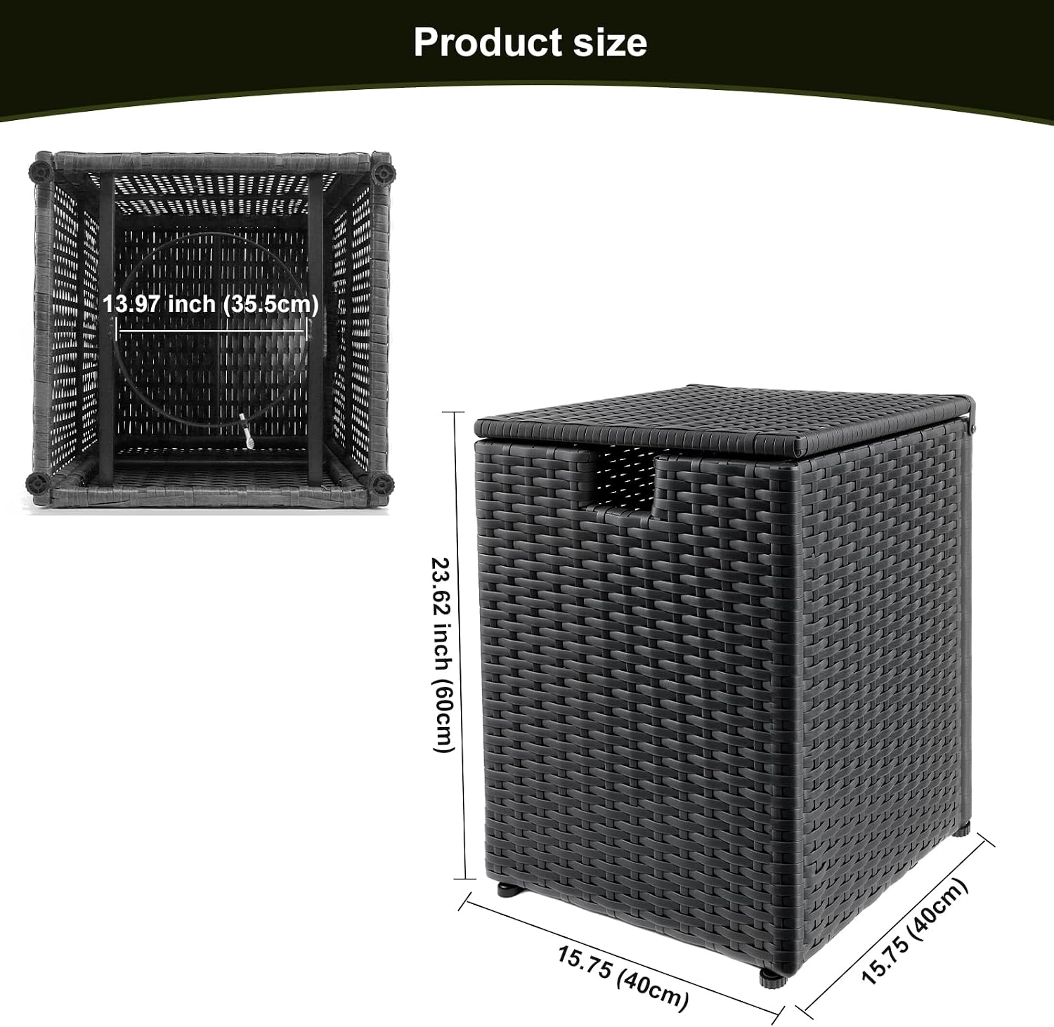 20 LB Wicker Propane Tank Cover Table, Weatherproof Outdoor Propane Tank Hide with Adjustable Feet,Perfect for Backyard, Balcony and Poolside（Black）