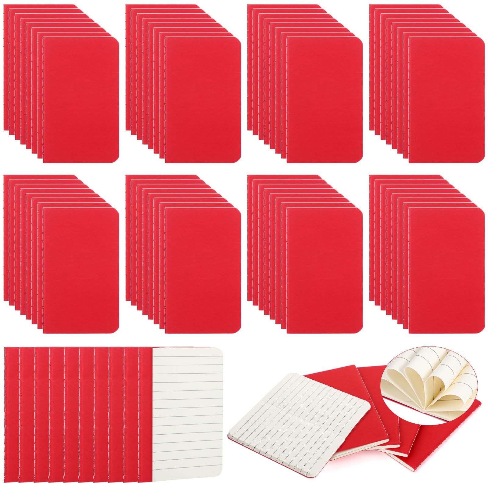 Harloon Lot de 100 petits carnets de notes lignés de poche 10,2 x 6,3 cm pour l'école, les enfants, les étudiants, les voyageurs, les hommes et les femmes, 30 feuilles et 60 pages (rouge)