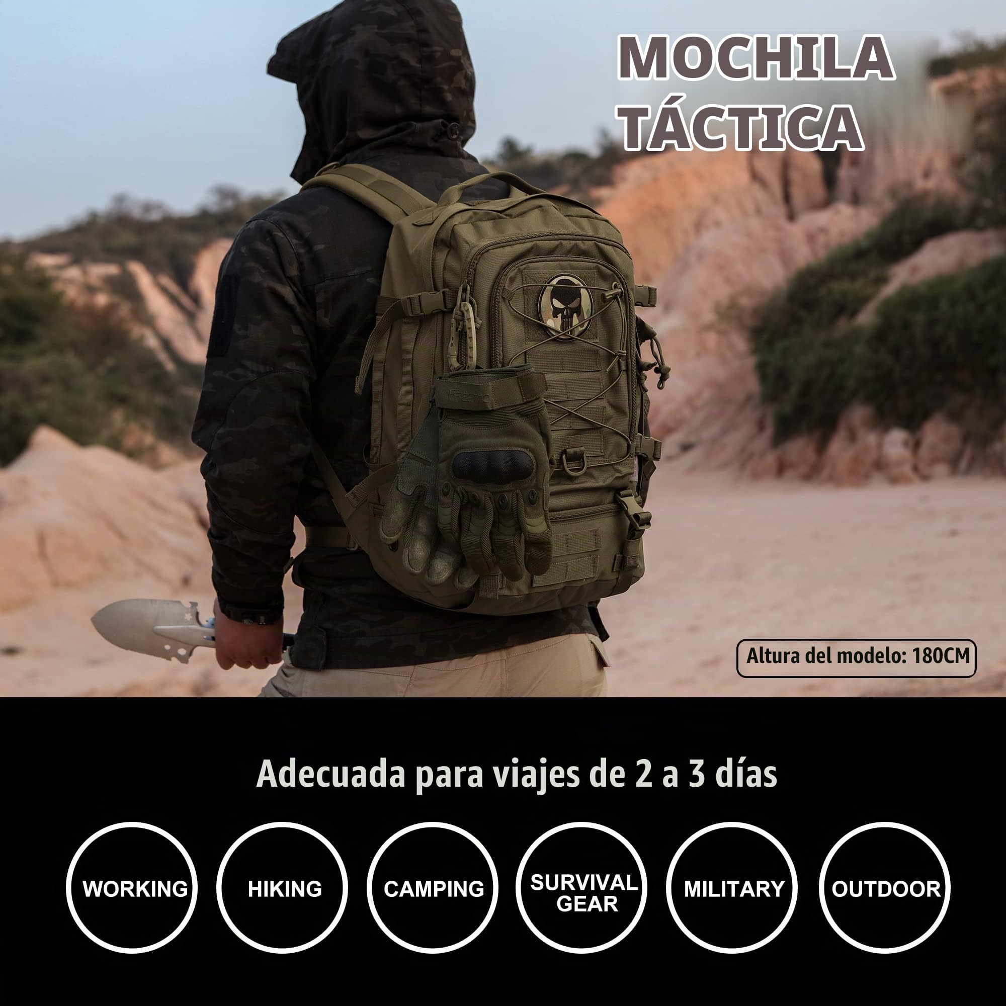 Mardingtop 28L Mochila Militar, Mochilas Hombre Deportivas Mochila Tactica Senderismo Moto Deporte Viaje Playa Montaña Negra for Unisex (28l - Verde Militar II)
