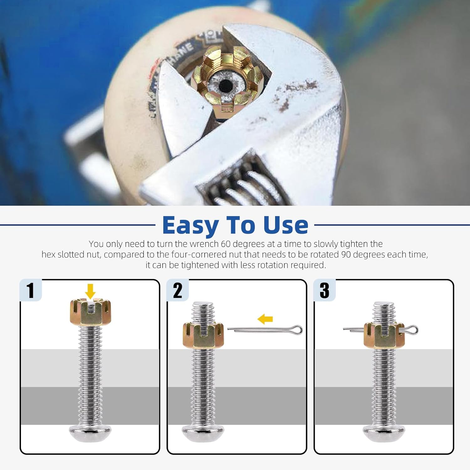 Glarks 60Pcs M10 M12 M14 M16 M18 M20 Hexagon Slotted Nuts Assortment Kit, 6 Size Carbon Steel Hex Castle Nuts for Car Moto Furniture Fasteners Repair