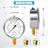 Manometro 0–10 bar/psi, quadrante da 63 mm, attacco inferiore in ottone G1/4" BSP, a riempimento liquido (glicerina), classe di precisione 1.6, incl. 2 riduttori da 3/8" e 1/2". - 3