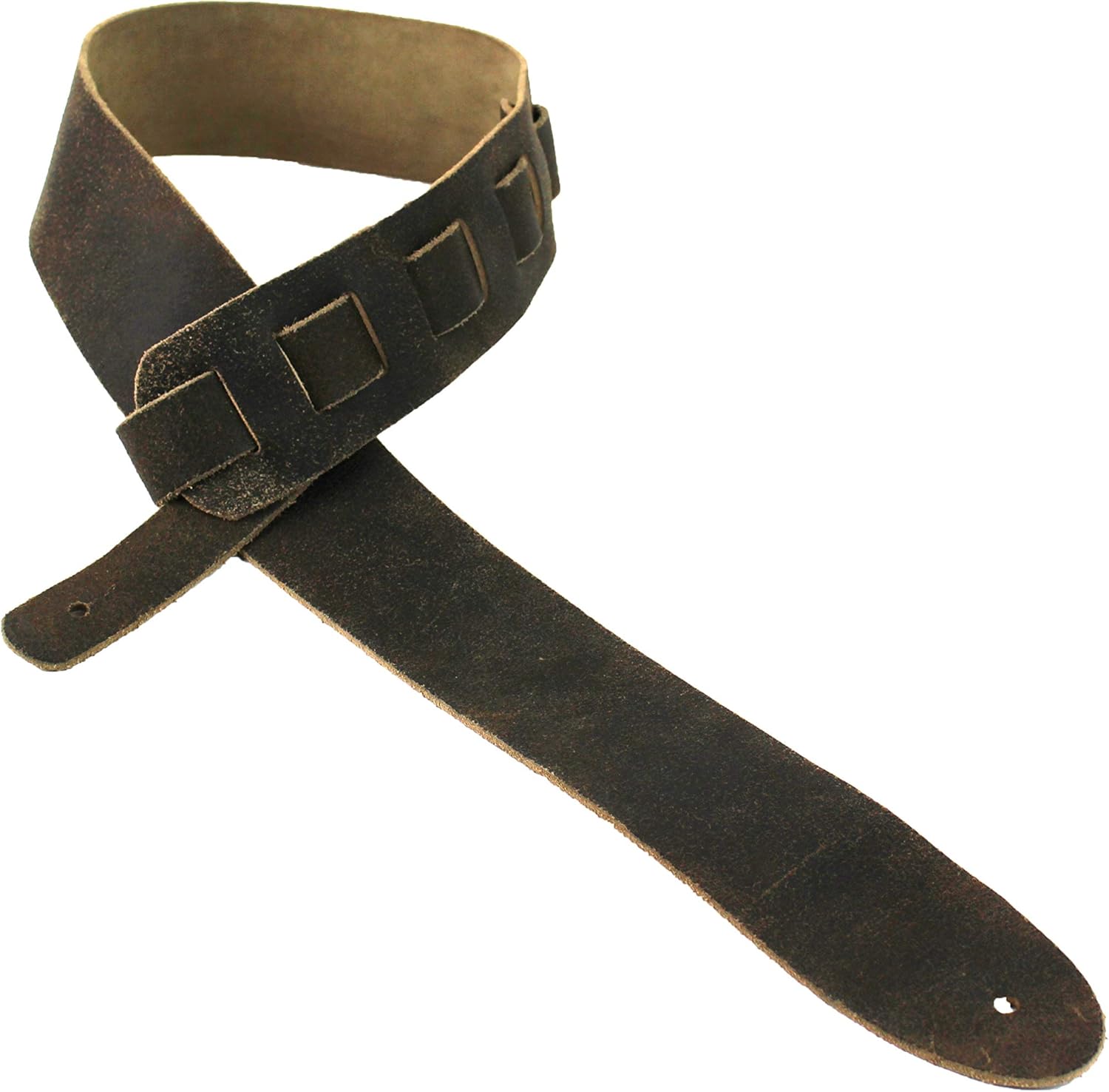 Walker And Williams STR-09 Distressed "Weathered" Black Olive Top Grain Premium Italian Leather Guitar Strap For Acoustic, Electric, And Bass Guitars