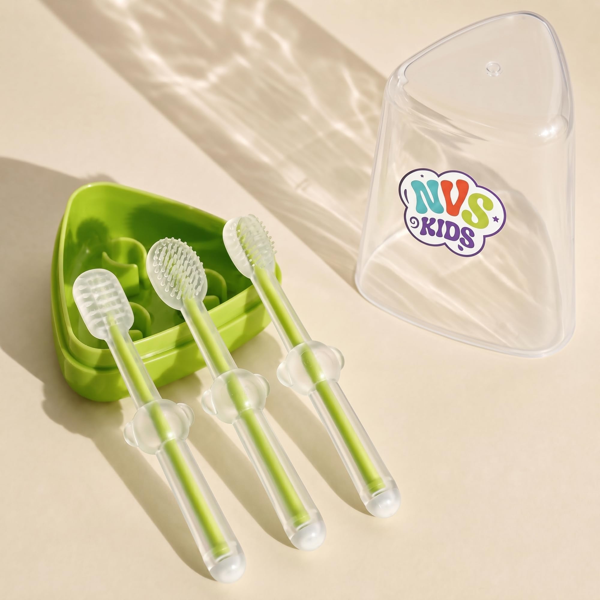 Baby Silicone Toothbrush Set for Babies & Toddlers 0-6 Years | Finger Toothbrush, Tongue Cleaner & Gum Massager | Soft BPA Free Infant Oral Care Kit | Travel Case Included | Kids Tooth Brush (Green)-image-45