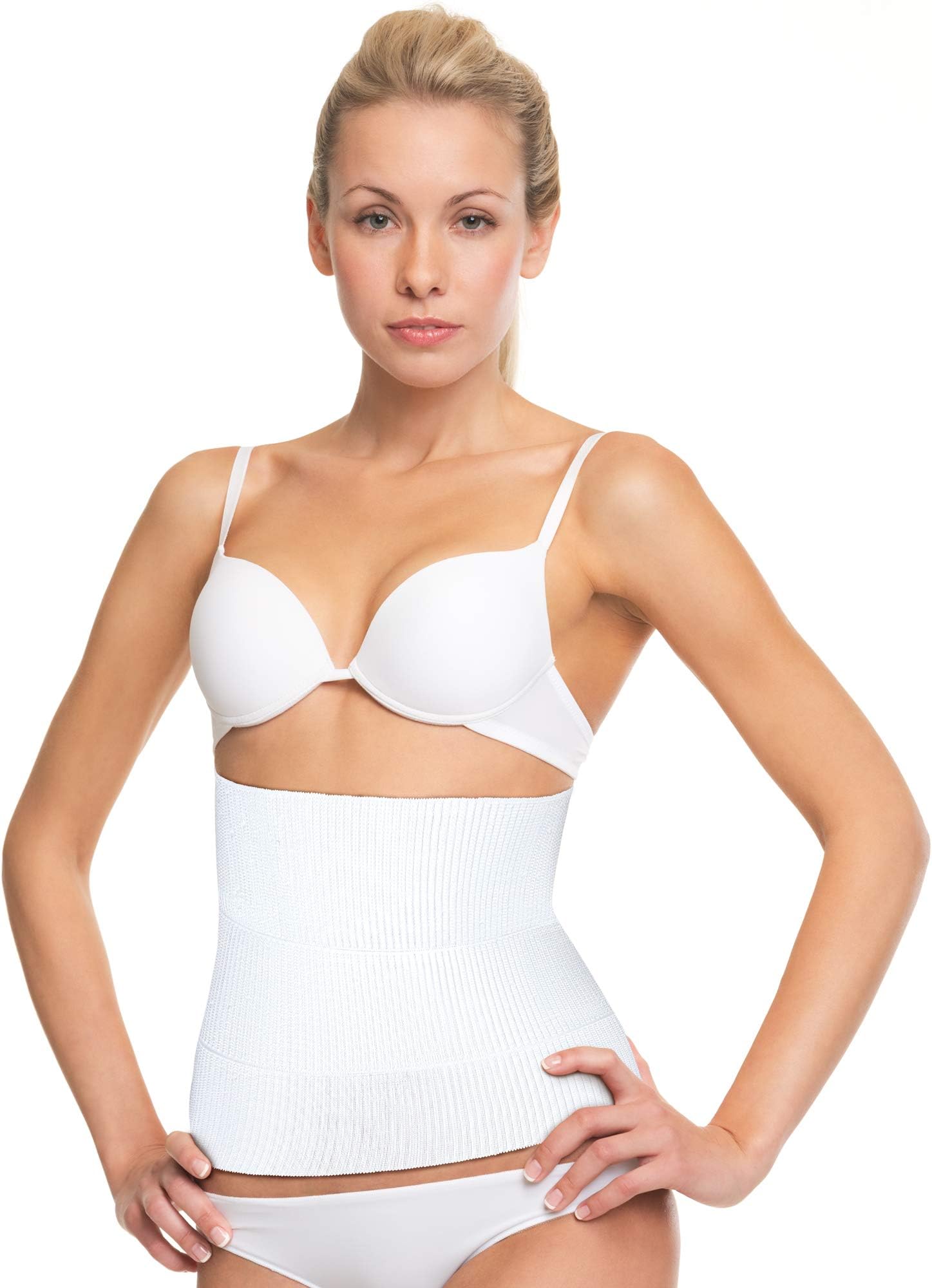 Abdominal Binder Post Surgery, Postpartum Compression Belly Wrap Band - Waist Trainer for Men and Women (L/XL) White