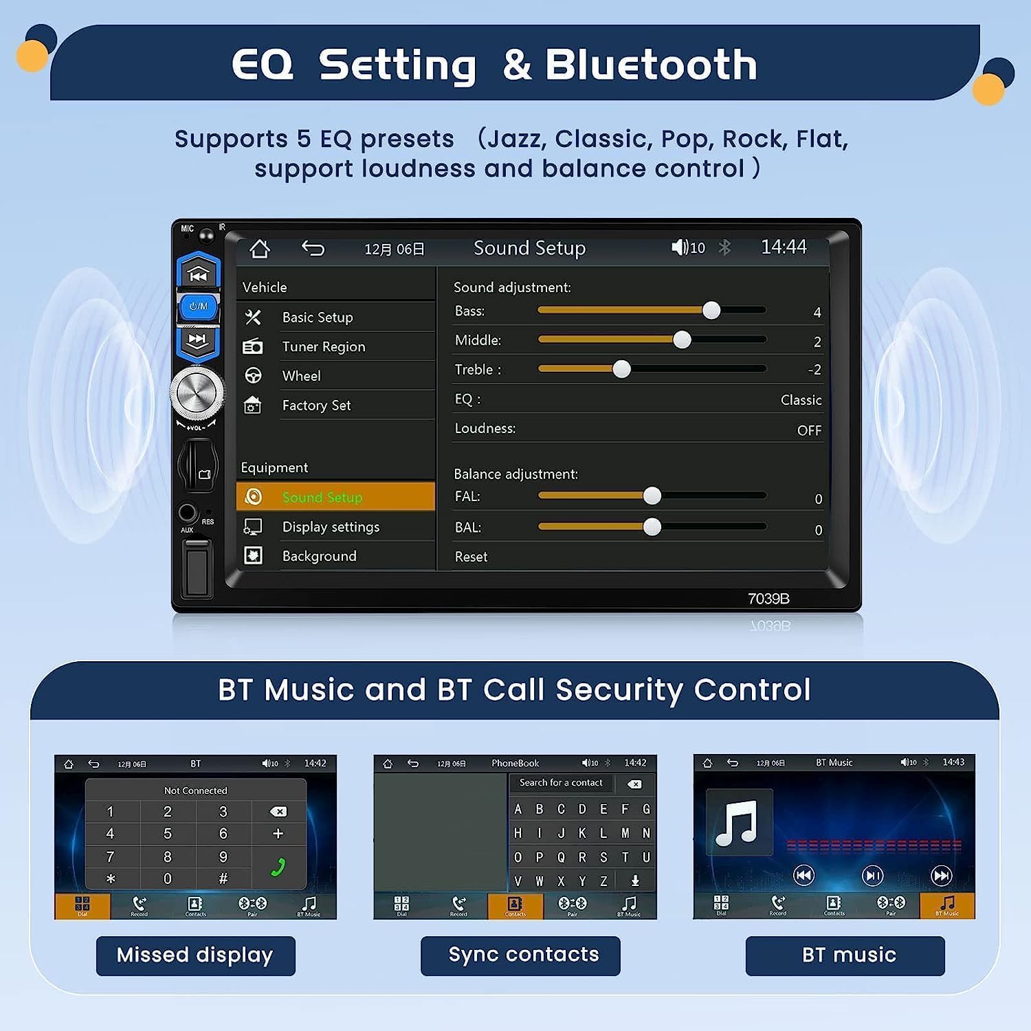 Hikity 7039B Bluetooth Music and Call Interface