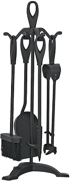 Simpa Clarendon 22" 56cm 5PC Companion Set Traditional Fireplace Wood Burner Coal Stove Accessories Set - Cast Iron, Black