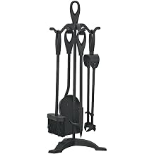 Simpa Clarendon 22" 56cm 5PC Companion Set Traditional Fireplace Wood Burner Coal Stove Accessories Set - Cast Iron, Black