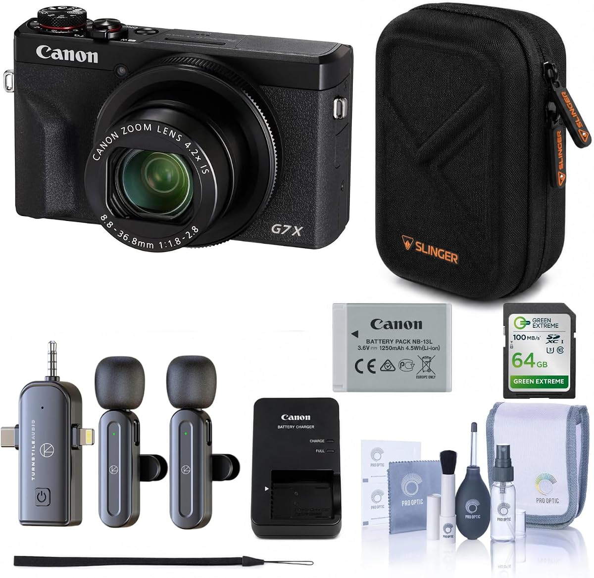 Canon PowerShot G7 X Mark III Digital Camera Bundle with 64GB SD Card, Wireless Lavalier Microphone System, Hardshell Camera Case, Card Reader & Cleaning Kit (Black)