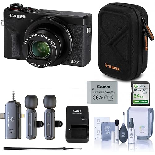 Canon PowerShot G7 X Mark III Digital Camera Bundle with 64GB SD Card, Wireless Lavalier Microphone System, Hardshell Camera Case, Card Reader & Cleaning Kit (Black)