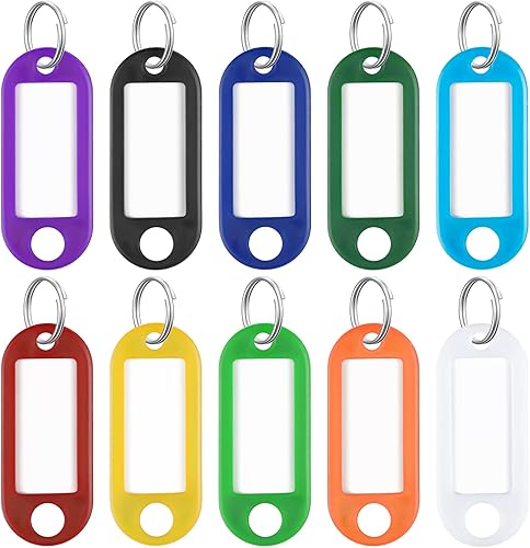 Uniclife Etiquetas para Llaves Coloridas de 2 Pulgadas, Etiquetas de Plástico Suave para Cadena de Llaves con Etiquetas de Papel en Blanco, Ventanas