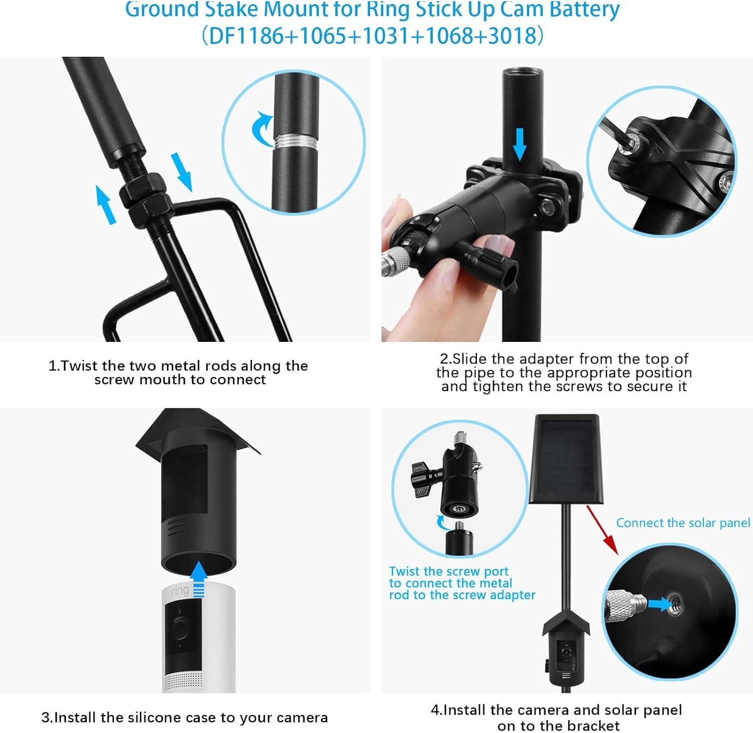 2-in-1 Ground Stake Mount and Silicone Skin Cover Compatible with R-ing Stick Up Cam Battery Camera and Solar Panel Bracket (Black)