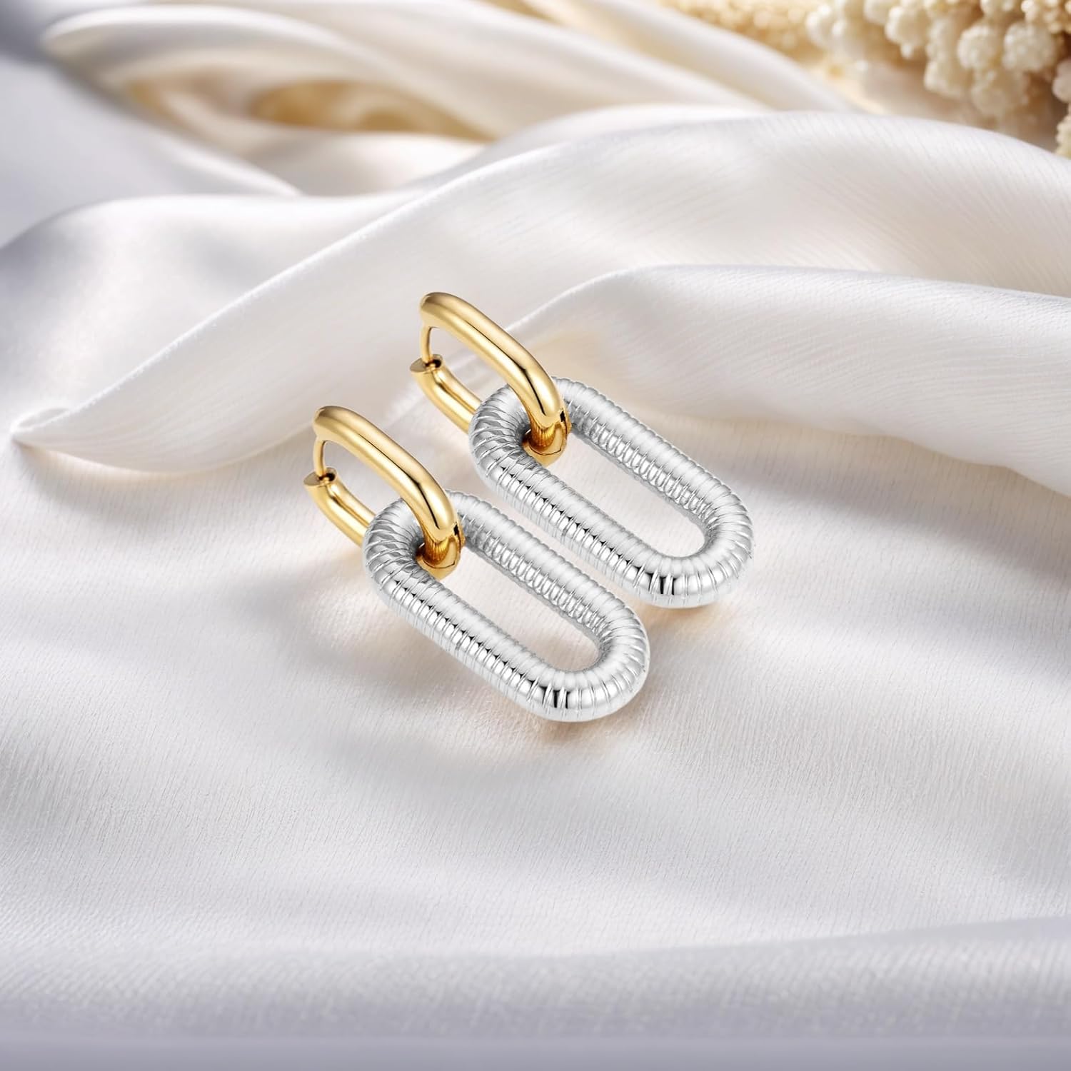 14K Gold Plated Geometric Irregular Drop or Hoop Earrings Lightweight Hypoallergenic Fashion Jewelry Gift for Women & Teens Folded tape - Image 3