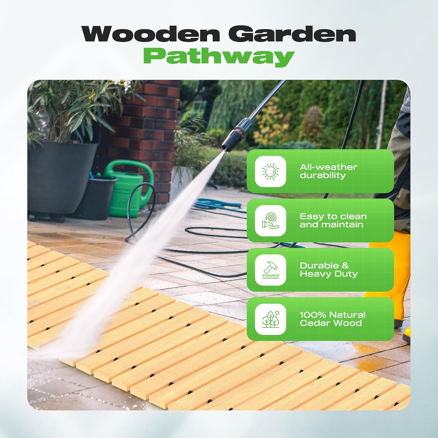 8FT Wooden Garden Pathway, Outdoor Roll Out Cedar Straight Walkway Weather-Resistant Garden Walkway Non-Slip Outdoor Boardwalk for Beach Patio Backyard and Wedding Party Pathways