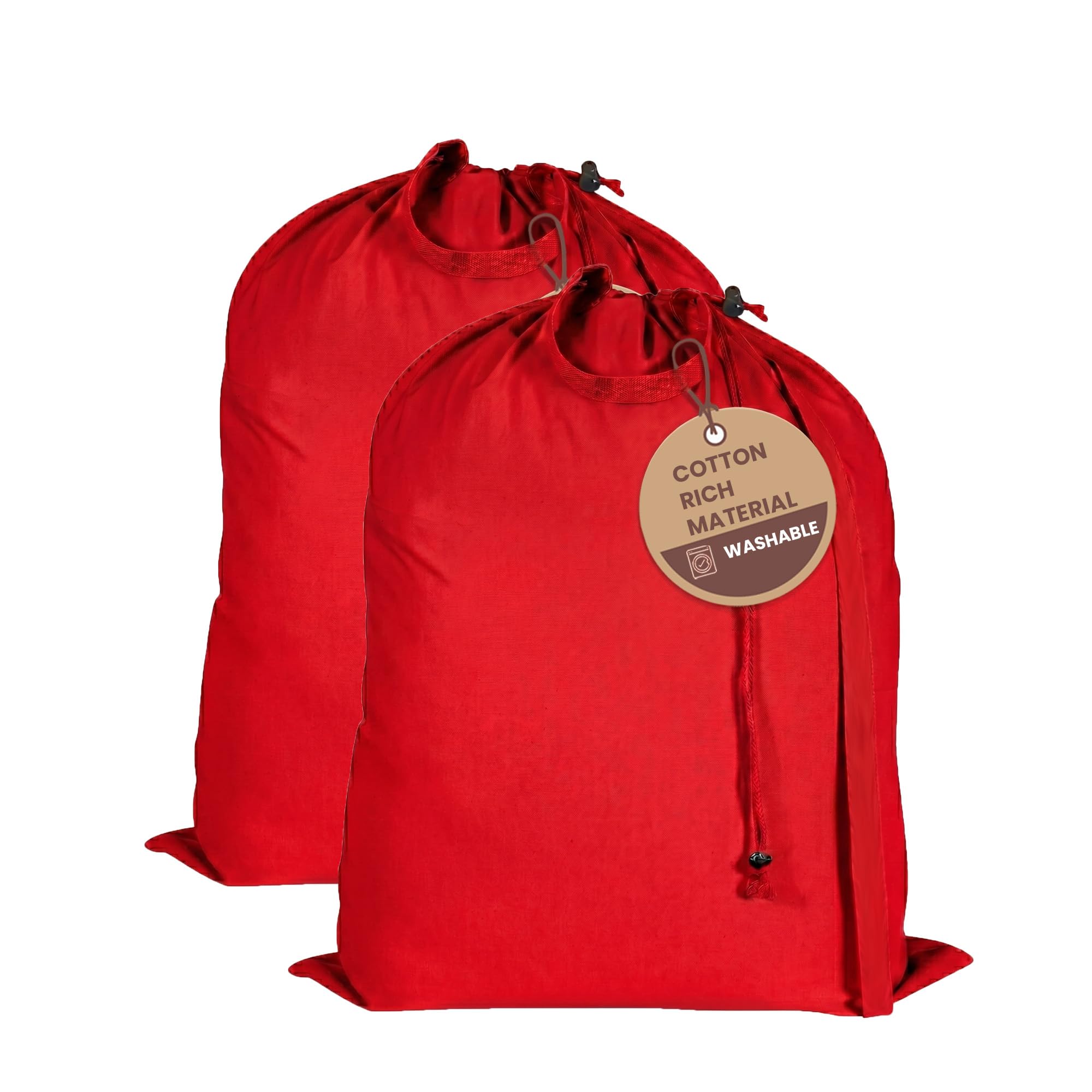 LFH Home Cotton Rich Large Premium Canvas Laundry Bag, Heavy Duty Washable Laundry Hamper with Drawstring &amp; Handles, Multi-Use Clothes Storage for Home, Travel &amp; College, 18"x26" (Pack of 2) - Red