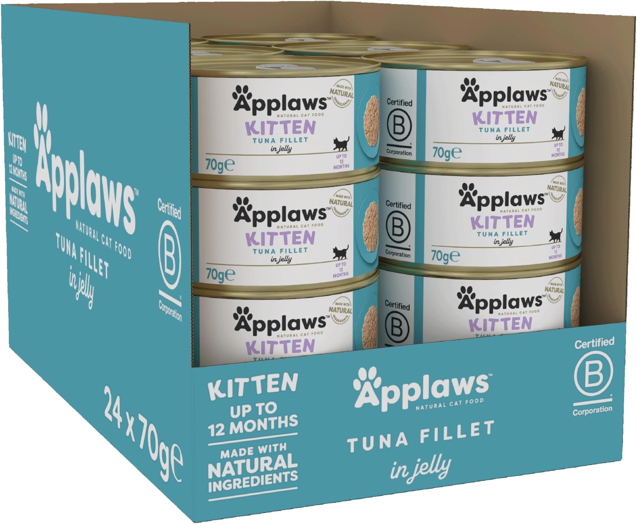 Applaws Natural Wet Kitten Food, Tuna in Jelly Tin, 70g (Pack of 24) (Packaging May Vary)