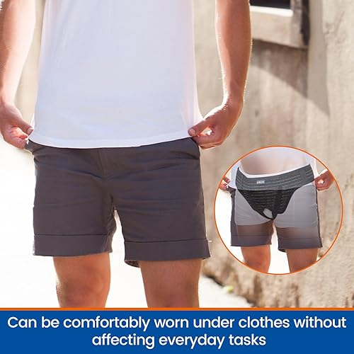 Miniatura 5 de Cinturón de hernia para hombres, refuerzo de soporte de hernia para doble inguinal, recuperación de alivio del dolor, correa de cintura ajustable