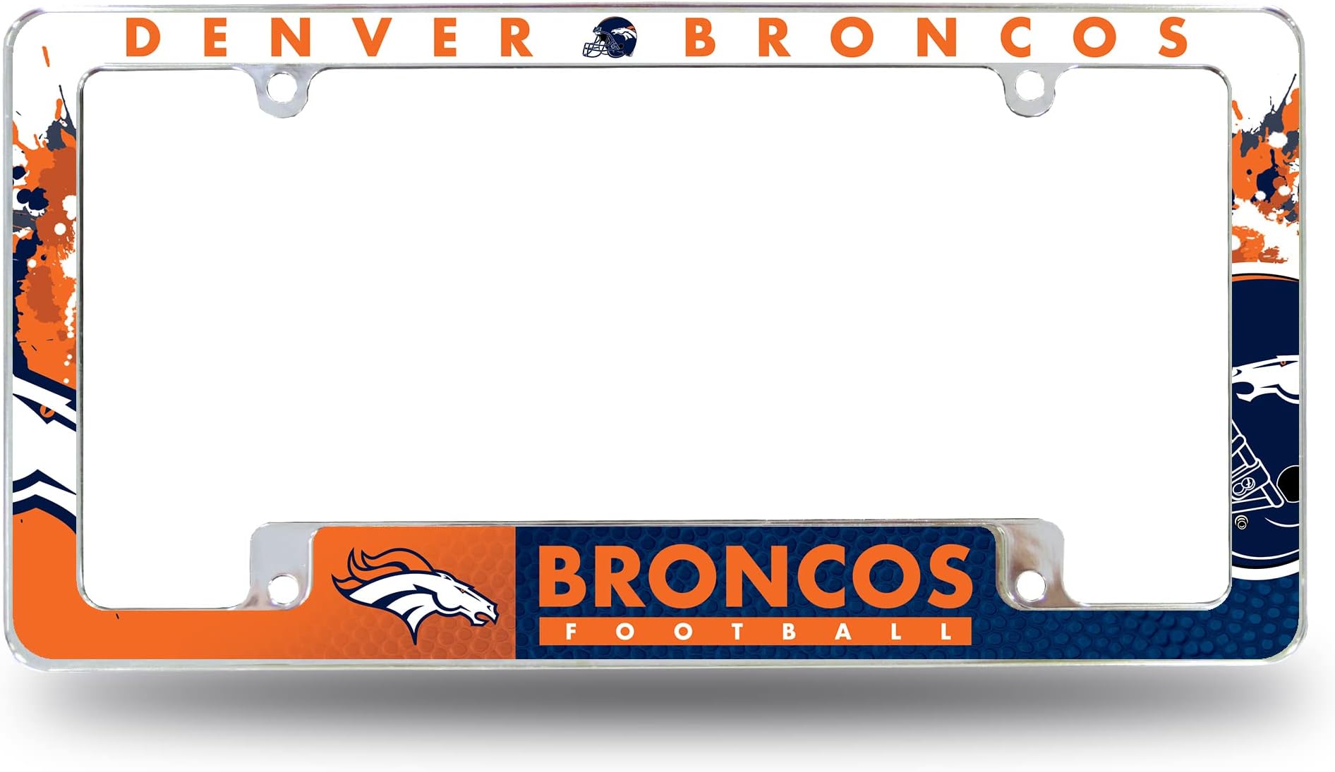 NFL Football Primary 12" x 6" Chrome All Over Automotive License Plate Frame for Car/Truck/SUV