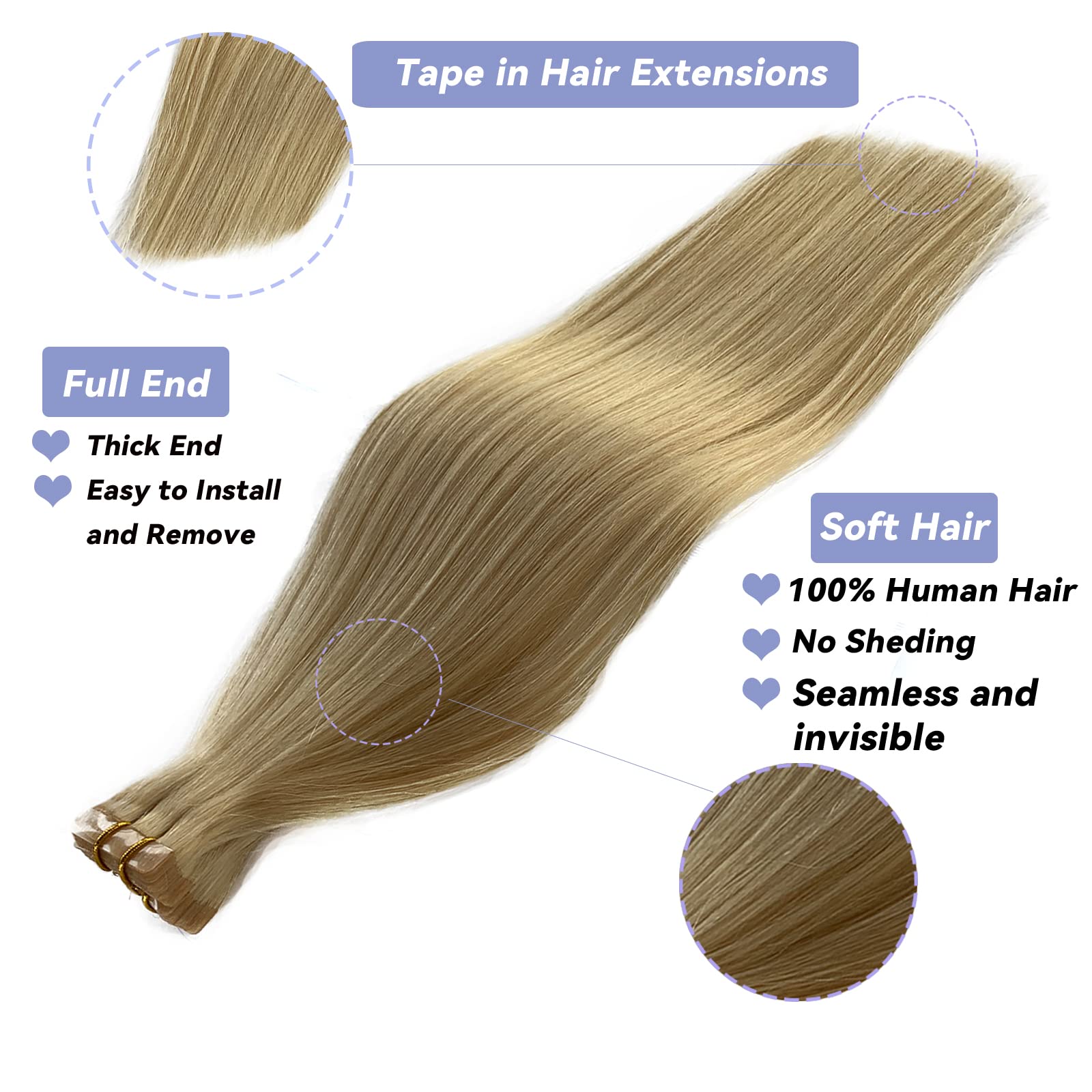 ✨ 4 22” #18-613 bleach BLONDE HUMAN HAIR TAPE INS Amazon.com : Blonde Tape ins Hair Extensions Bleach Blonde  main image 4