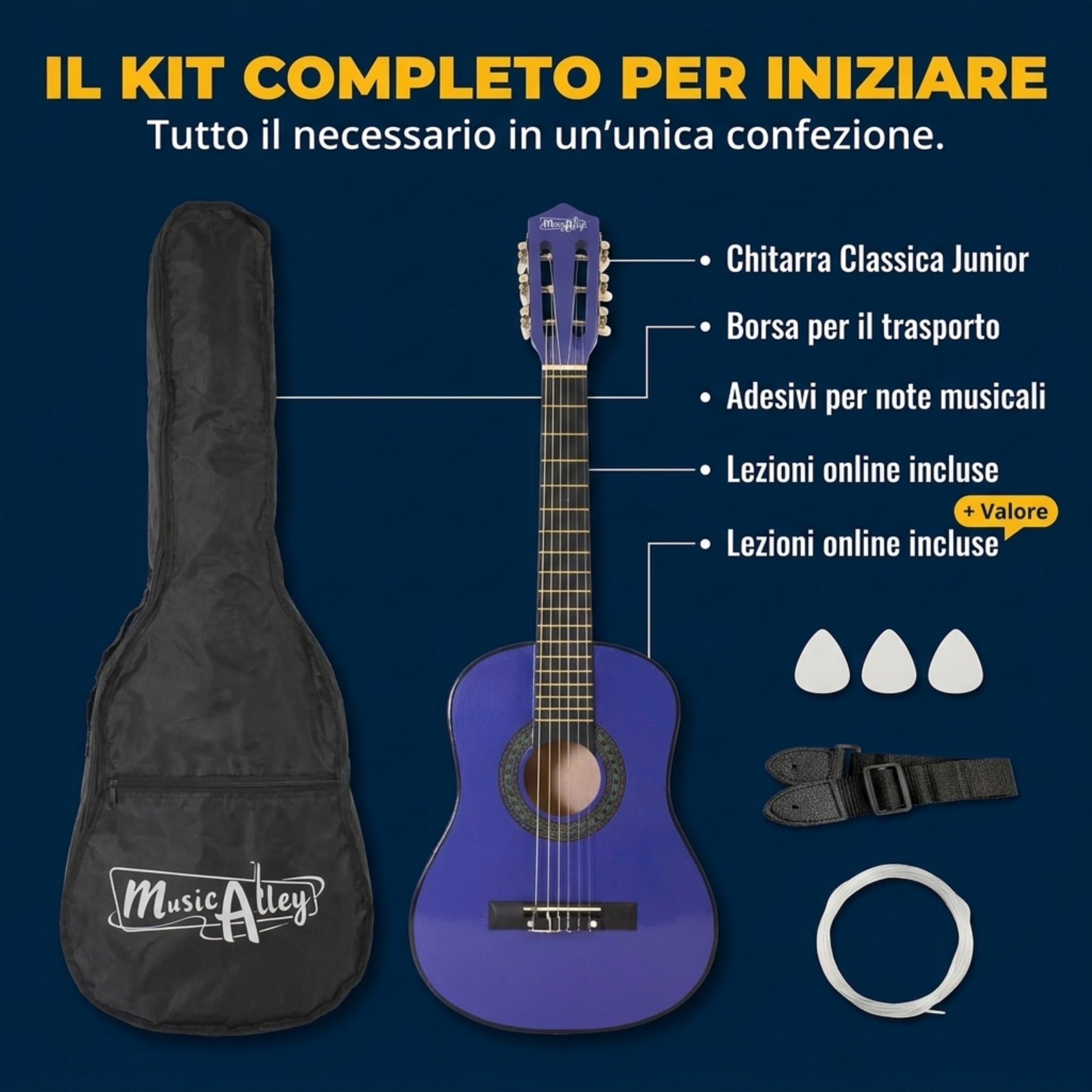 Chitarra acustica classica Junior Music Alley per bambini con borsa