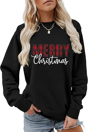 Cdiecer Merry Christmas Sweatshirt Women Xmas Graphic Pullover Holiday Vacation Sweatshirt Crewneck Long Sleeve Shirts
