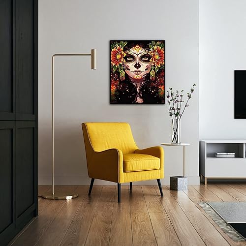 Miniatura 6 de CAYUDEN - Pintura por números para adultos, 16 x 20 pulgadas, pintura acrílica por números para adultos, principiantes, niños, Calavera Girl Kit de