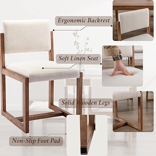 Miniatura 11 de Mid-Century - Juego de 2 sillas de comedor tapizadas de sherpa, sillas laterales sin brazos con respaldo, patas de madera para comedor, sala de