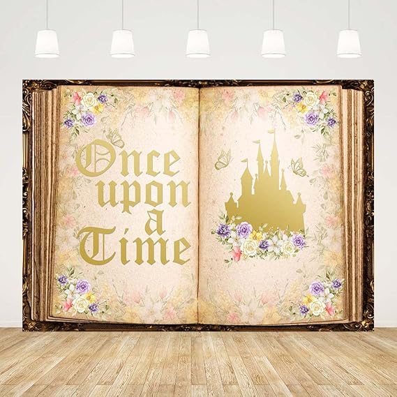 AIBIIN 7x5ft Once Upon a Time Backdrop Fairy Tale Books Wedding Party Decorations Supplies Ancient Castle Princess Romantic Story Happy Anniversary Birthday Party Banner Photo Shoot Props
