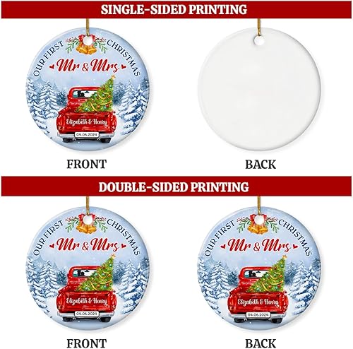 Miniatura 7 de Adorno personalizado para la primera Navidad 2023, 1ª Navidad como el señor Sra. Adornos colgantes de cerámica, regalos de recuerdo de boda para