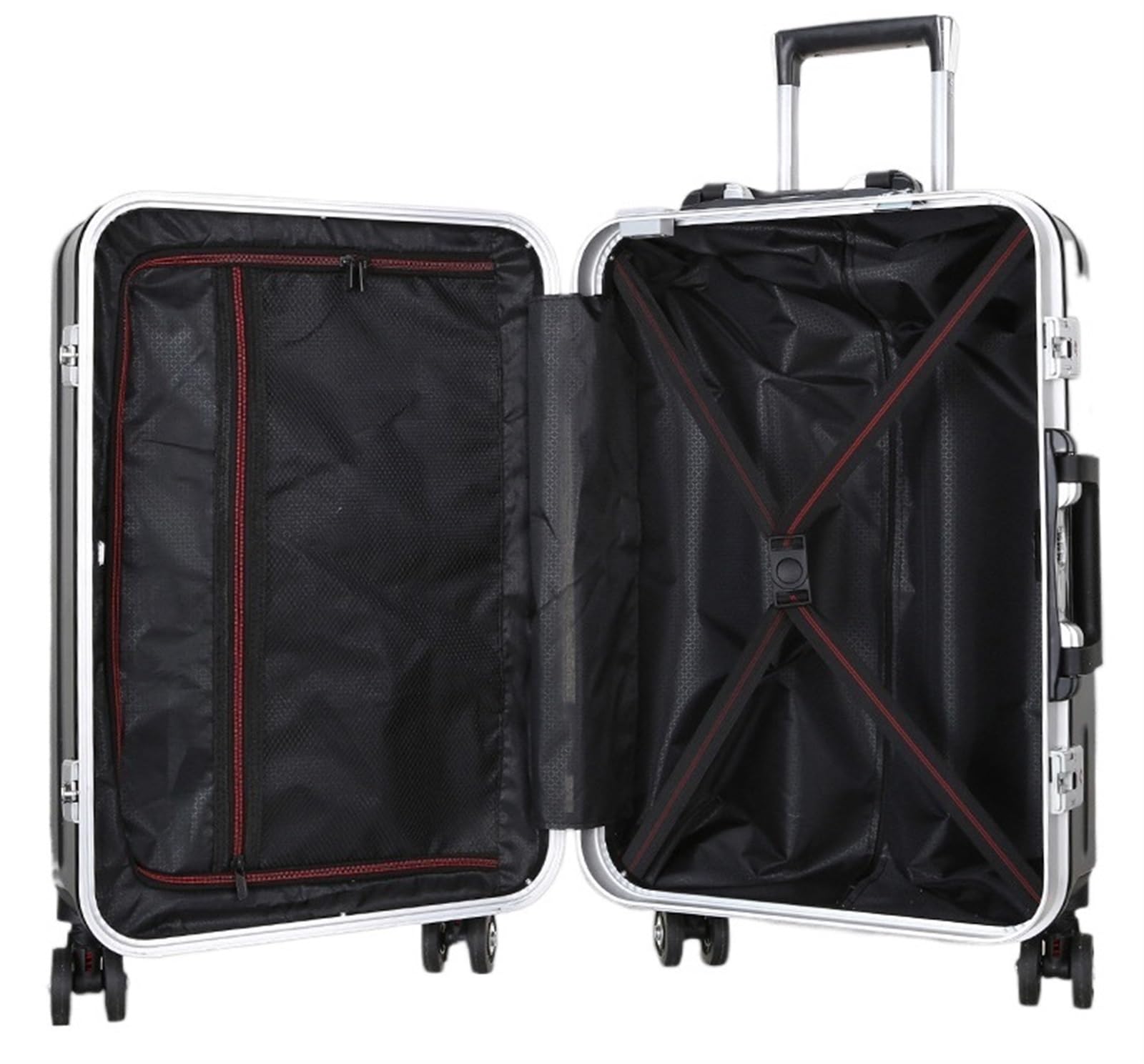 Valigia Valigie Rigide con Telaio in Alluminio per Ricaricabili USB Ruote Valige Bagaglio Mano(Black,20inch)